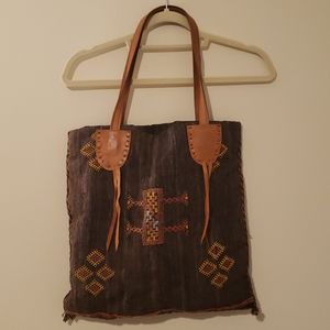 Handmade shoulder bag canvas boho with leather